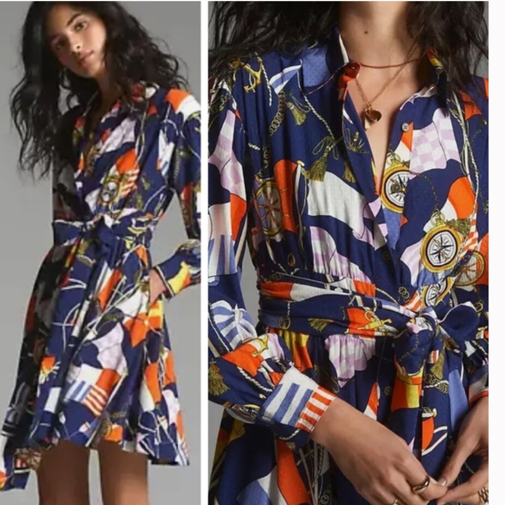 Anthropologie Maeve nautical Mini Shirtdress xsmall